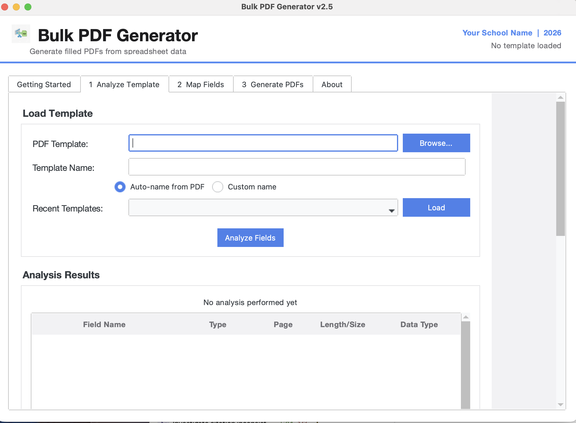 Generate PDFs tab